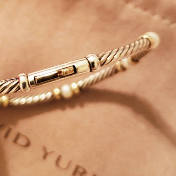 **SOLD**David Yurman Sterling Silver & 14k Y. Gold Pearl Hampton Cable Bracelet - Picture 7 of 7